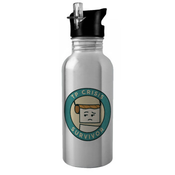 TP Crisis Survivor, Water bottle Silver with straw, stainless steel 600ml