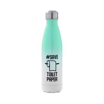 Save toilet Paper, Metal mug thermos Green/White (Stainless steel), double wall, 500ml