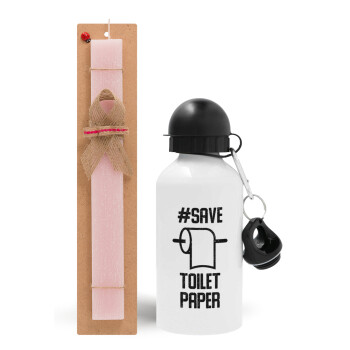 Save toilet Paper, Easter Set, metallic aluminum bottle (500ml) & aromatic flat Easter candle (30cm) (PINK)