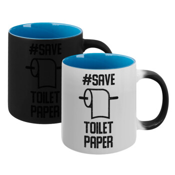 Save toilet Paper, Κούπα Μαγική εσωτερικό μπλε, κεραμική 330ml που αλλάζει χρώμα με το ζεστό ρόφημα
