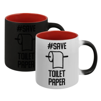 Save toilet Paper, Κούπα Μαγική εσωτερικό κόκκινο, κεραμική, 330ml που αλλάζει χρώμα με το ζεστό ρόφημα