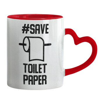 Save toilet Paper, Mug heart red handle, ceramic, 330ml