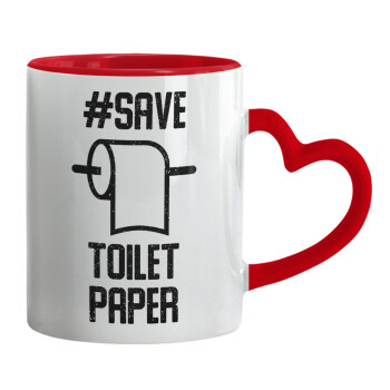 Save toilet Paper, Mug heart red handle, ceramic, 330ml