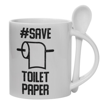 Save toilet Paper, Κούπα, κεραμική με κουταλάκι, 330ml (1 τεμάχιο)