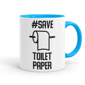 Save toilet Paper, Mug colored light blue, ceramic, 330ml
