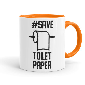 Save toilet Paper, Mug colored orange, ceramic, 330ml