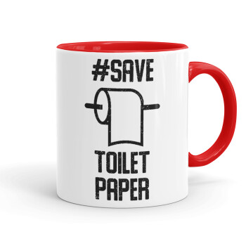 Save toilet Paper, Κούπα χρωματιστή κόκκινη, κεραμική, 330ml