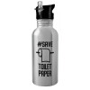 Water bottle Silver with straw, stainless steel 600ml