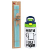 Easter Set, Children's thermal stainless steel bottle with safety straw, green/blue (350ml) & aromatic flat Easter candle (30cm) (TURQUOISE)