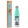 Easter Set, Metallic green/white thermos (Stainless steel), double-walled, 500ml & scented flat Easter candle (30cm) (TURQUOISE)