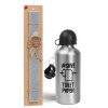 Easter Set, metallic silver aluminum water bottle (500ml) & aromatic flat Easter candle (30cm) (GRAY)