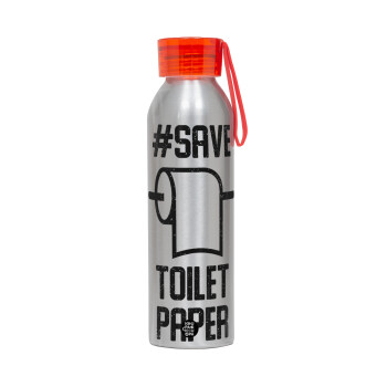 Save toilet Paper, Aluminum Sports Bottle 650ml – Silver with Red Cap and Silicone Strap