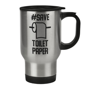 Save toilet Paper, Stainless steel travel mug with lid, double wall 450ml