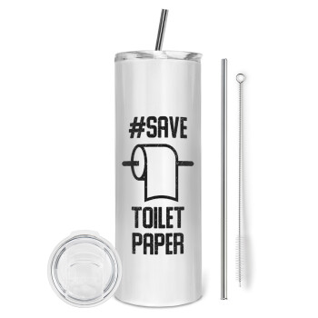 Save toilet Paper, Tumbler stainless steel 600ml, with metal straw & cleaning brush