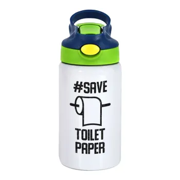 Save toilet Paper, Children's hot water bottle, stainless steel, with safety straw, green, blue (350ml)