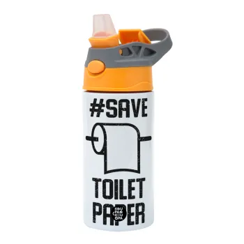 Save toilet Paper, Παιδικό παγούρι θερμό, ανοξείδωτο, με καλαμάκι ασφαλείας, Πορτοκαλί/Γκρι (360ml) BPA-FREE