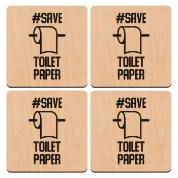 Save toilet Paper, ΣΕΤ x4 Σουβέρ ξύλινα τετράγωνα plywood (9cm)