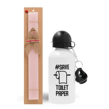 Save toilet Paper, Easter Set, metallic aluminum bottle (500ml) & aromatic flat Easter candle (30cm) (PINK)