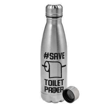 Save toilet Paper, Metallic water bottle, stainless steel, 750ml