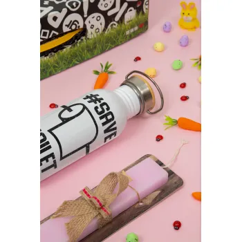 Save toilet Paper, Πασχαλινή Λαμπάδα με παγούρι μεταλλικό (620ml, stainless steel) & κερί αρωματικό πλακέ (30cm) (ΡΟΖ)