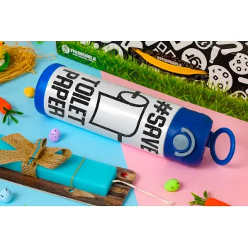 Save toilet Paper, Easter candle, Childrens hot water bottle, stainless steel, with safety straw, BLUE (500ml)