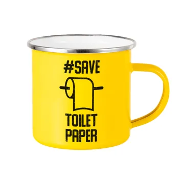 Save toilet Paper, Yellow Enamel Metallic Cup 360ml