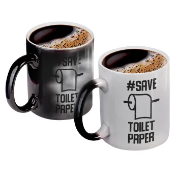 Save toilet Paper, Color changing magic Mug, ceramic, 330ml when adding hot liquid inside, the black colour desappears (1 pcs)