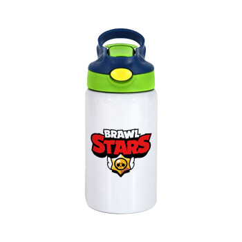 Brawl Stars, Children's hot water bottle, stainless steel, with safety straw, green, blue (350ml)