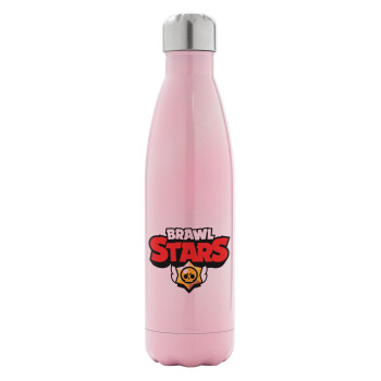 Brawl Stars, Μεταλλικό παγούρι θερμός Ροζ Ιριδίζον (Stainless steel), διπλού τοιχώματος, 500ml