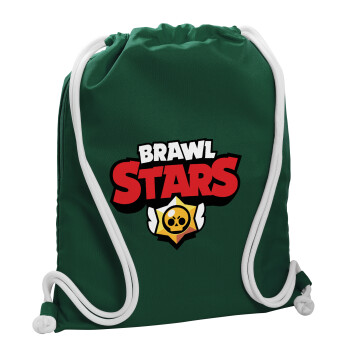 Brawl Stars, Backpack pouch GYMBAG BOTTLE GREEN, with pocket (40x48cm) & thick white cords