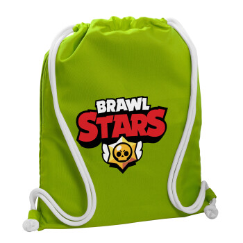 Brawl Stars, Backpack bag GYMBAG LIME GREEN, with pocket (40x48cm) & thick cords