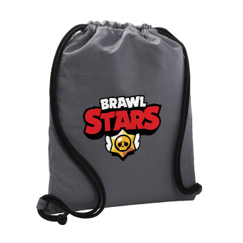 Brawl Stars, Backpack pouch GYMBAG GREY, with pocket (40x48cm) & thick cords