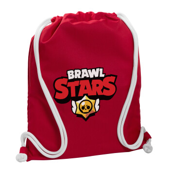 Brawl Stars, Backpack pouch GYMBAG Red, with pocket (40x48cm) & thick cords