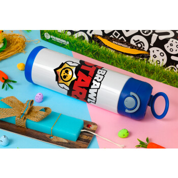 Brawl Stars, Easter candle, Childrens hot water bottle, stainless steel, with safety straw, BLUE (500ml)