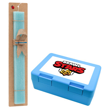 Brawl Stars, Easter Set, children's snack container BLUE & Easter aromatic flat candle (30cm) (TURQUOISE)