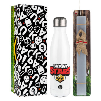 Brawl Stars, Easter candle, metallic white thermos bottle (500ml) & aromatic flat candle (30cm) (GRAY)