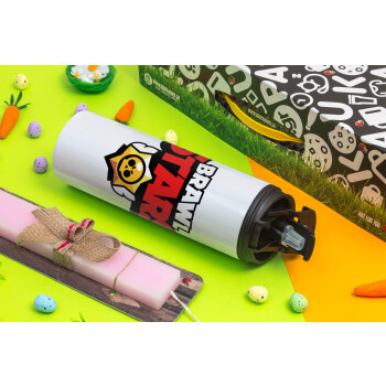 Brawl Stars, Easter candle,Travel Tumbler 2 Lids, with metal straw & cleaning brush & aromatic flat candle (30cm) (PINK)