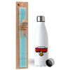 Easter Set, metallic stainless steel water bottle (750ml) & aromatic flat Easter candle (30cm) (TURQUOISE)
