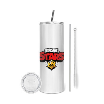 Brawl Stars, Eco friendly stainless steel tumbler 600ml, with metal straw & cleaning brush