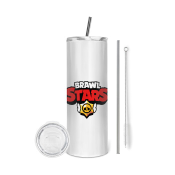 Brawl Stars, Tumbler stainless steel 600ml, with metal straw & cleaning brush