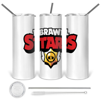 Brawl Stars, Tumbler stainless steel 600ml, with metal straw & cleaning brush