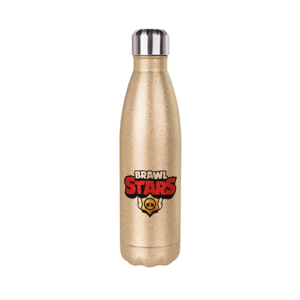 Brawl Stars — Glitter gold stainless steel thermos bottle, double-walled, 500ml