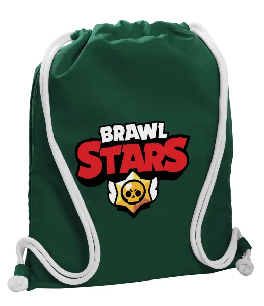 Brawl Stars — Backpack pouch GYMBAG BOTTLE GREEN, with pocket (40x48cm) & thick white cords