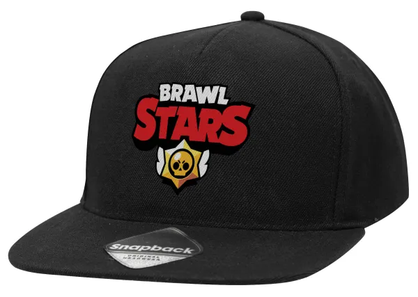 Brawl Stars — Adult Flat Snapback Hat Black, (100% COTTON TWILL, ADULT, UNISEX, ONE SIZE)