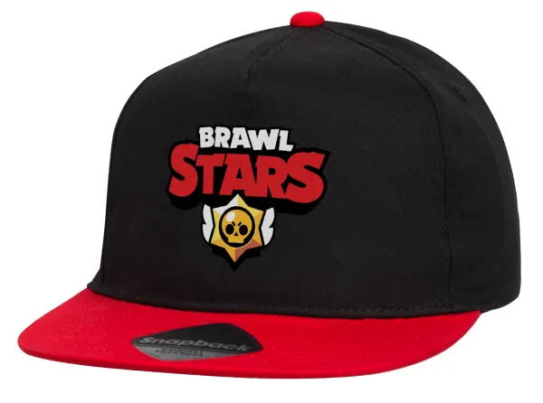 Brawl Stars — Flat Snapback Hat, Black/Red (100% COTTON, UNISEX, ONE SIZE)