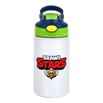 Brawl Stars, Children's hot water bottle, stainless steel, with safety straw, green, blue (350ml)