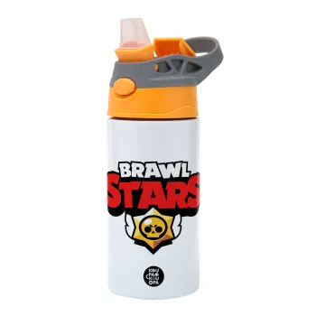 Brawl Stars, Παιδικό παγούρι θερμό, ανοξείδωτο, με καλαμάκι ασφαλείας, Πορτοκαλί/Γκρι (360ml) BPA-FREE