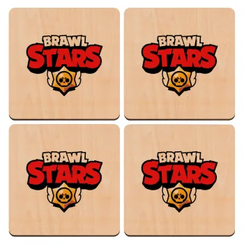 Brawl Stars, ΣΕΤ x4 Σουβέρ ξύλινα τετράγωνα plywood (9cm)