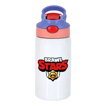 Brawl Stars, Children's hot water bottle, stainless steel, with safety straw, pink/purple (350ml)