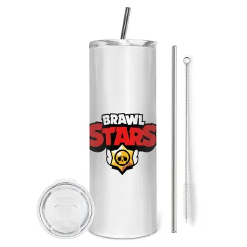 Brawl Stars, Tumbler ποτήρι θερμό από ανοξείδωτο ατσάλι 600ml, με μεταλλικό καλαμάκι & βούρτσα καθαρισμού